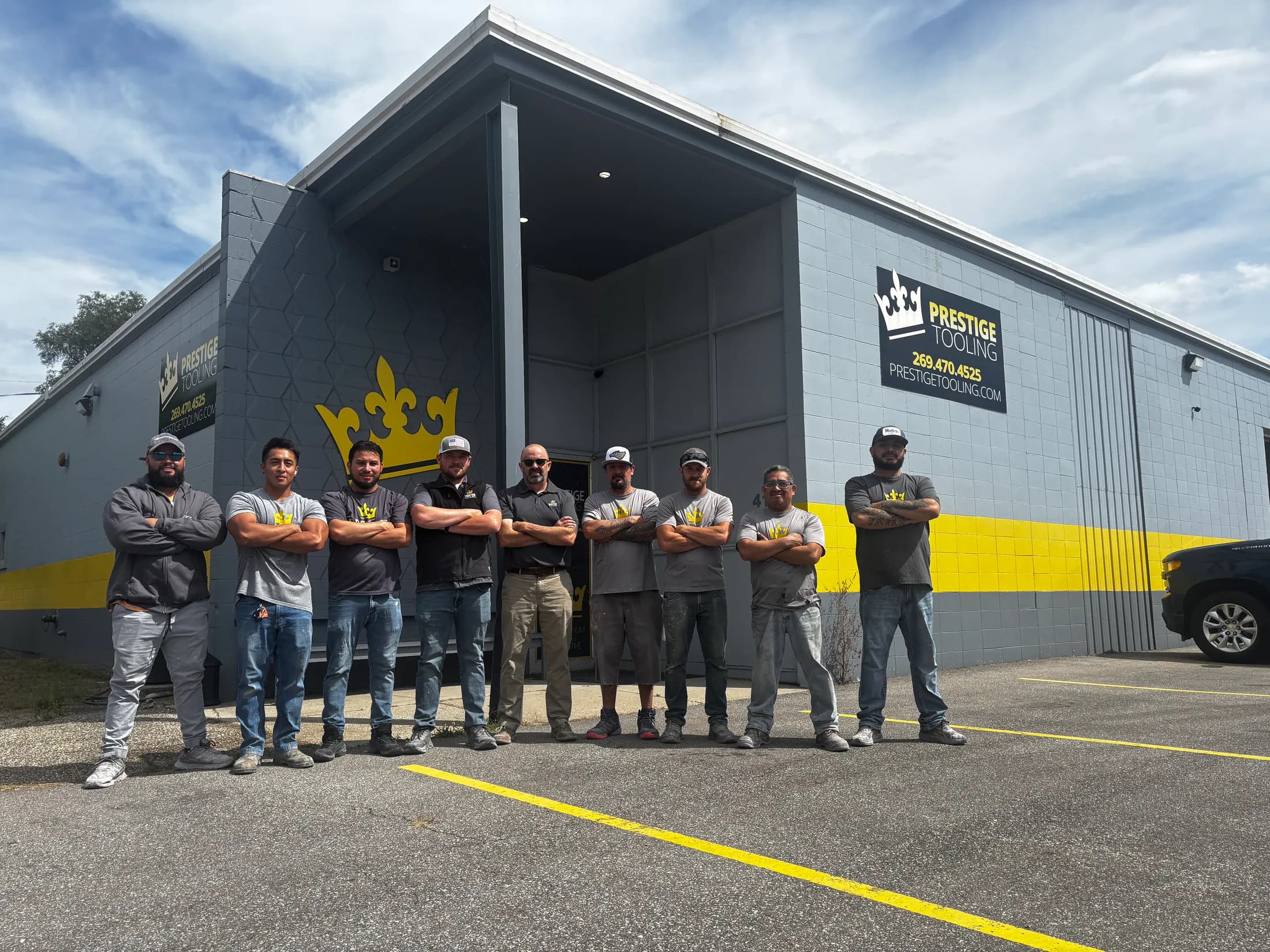 The Prestige Tooling team together outside the Elkhart shop