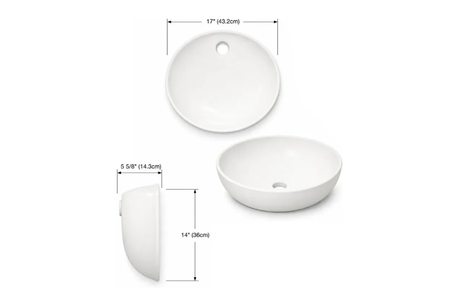 Catalog drawings of the Newport 108-L round bowl with labeled dimensions
