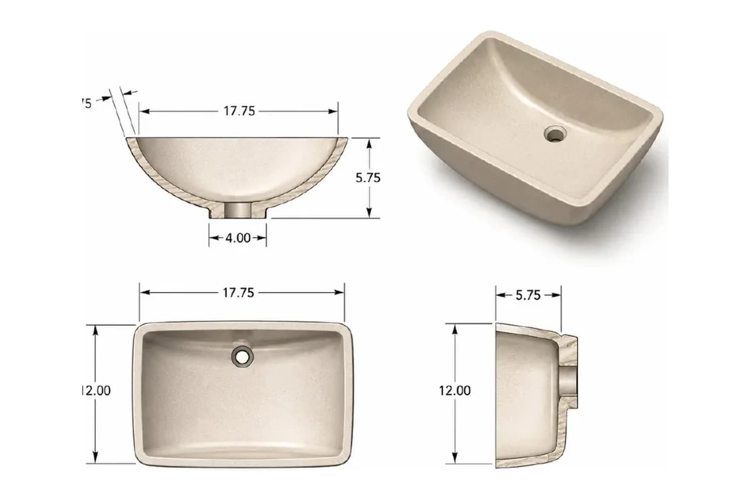 Catalog drawings of the Deep Small Wave bowl with labeled dimensions