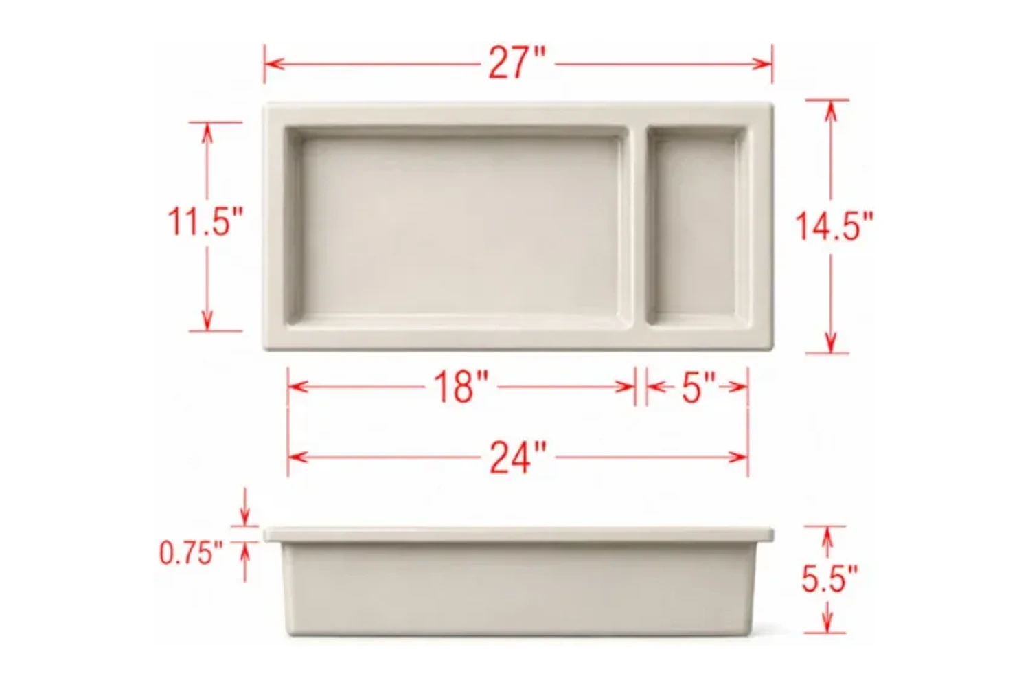 Catalog drawing of the Large Rectangular Niche with shelf and labeled dimensions
