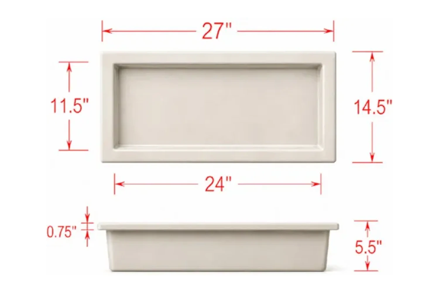 Catalog drawing of the Large Rectangular Niche with labeled dimensions