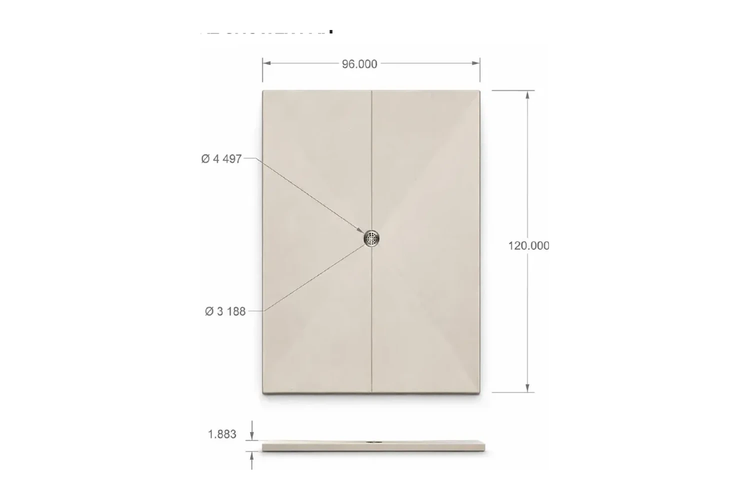 Catalog drawing of the Universal Shower Pan with labeled dimensions
