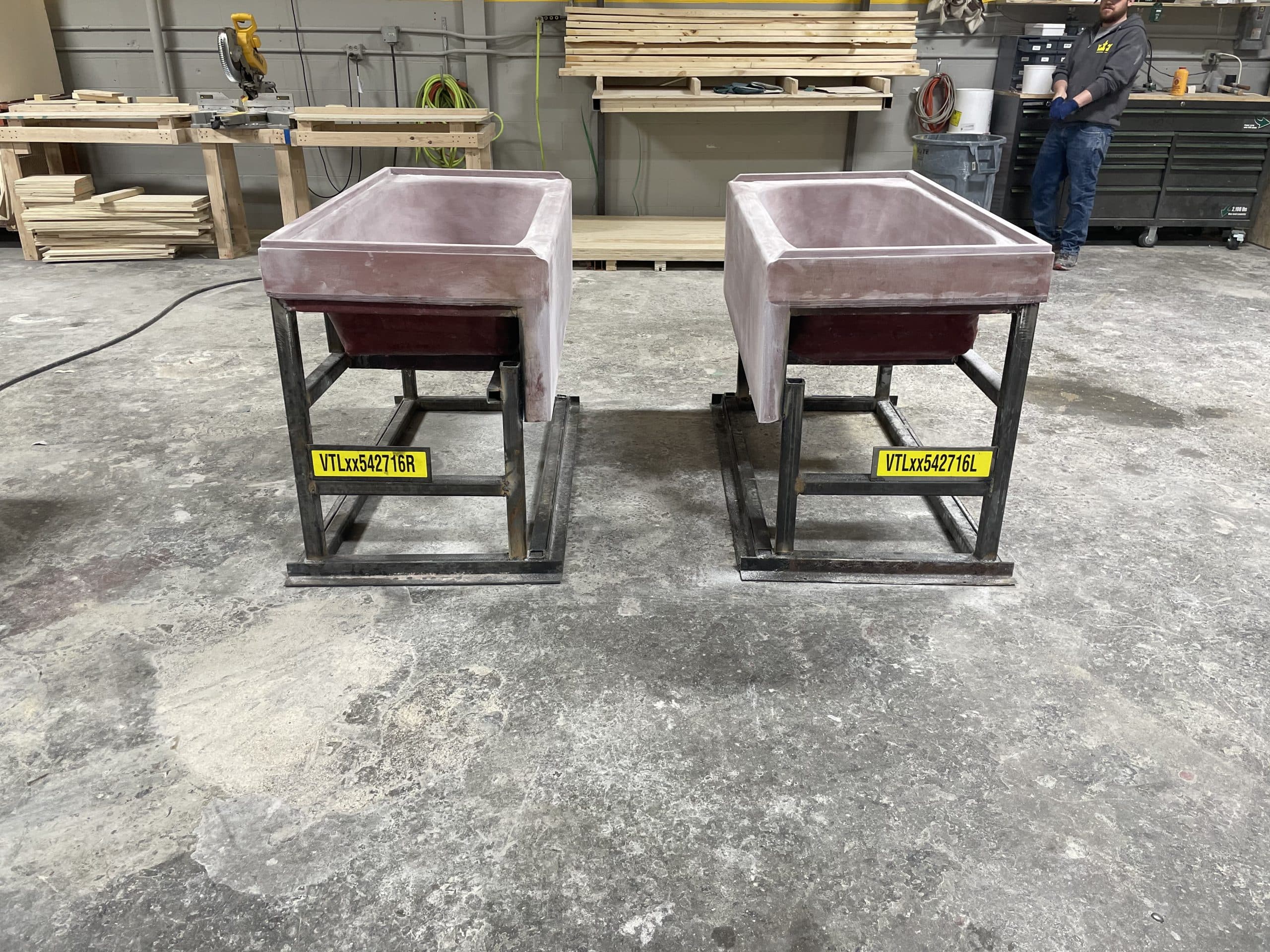 Two completed tools on welded steel frames